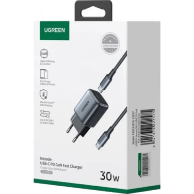 Зарядное устройство Ugreen 1xUSB 30W (USB-C) Gan PD Nexode Mini + PD cable Grey CD319 (25257) Винница - изображение 6