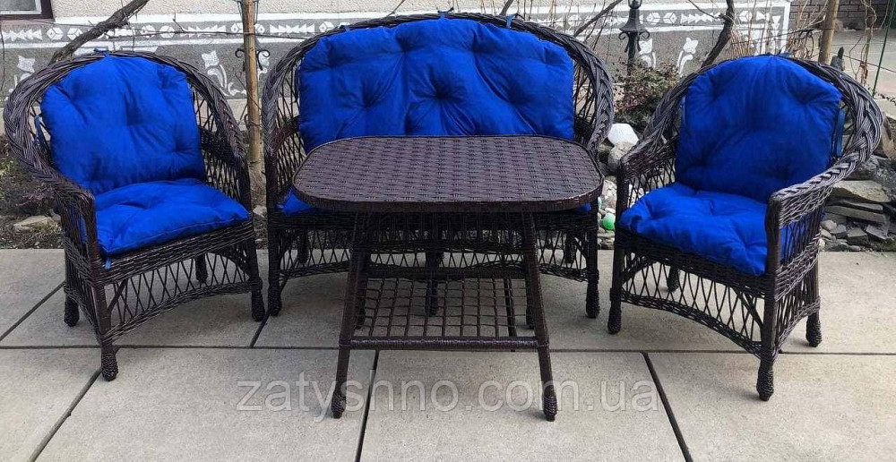 Меблі з лози коричневі з блакитними накидками Київ - фото 5