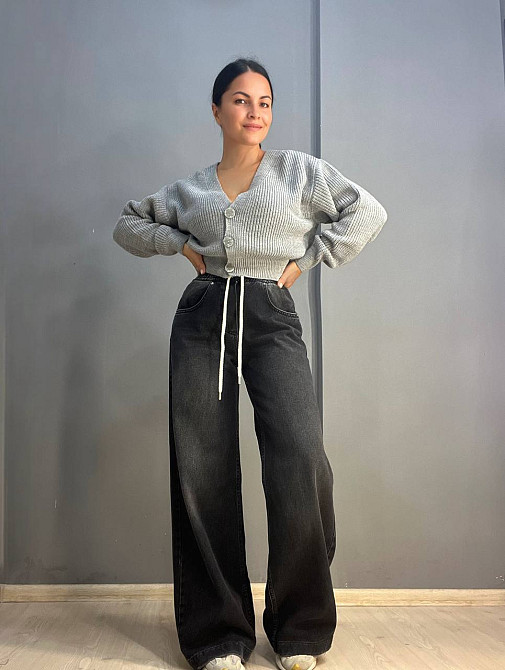 Джинси жіночі Vonnavi 412-241 палаццо вільні від стегна резинка на талії шнурок, чорний, 25, 25, 67 см, 96 см Київ - фото 16