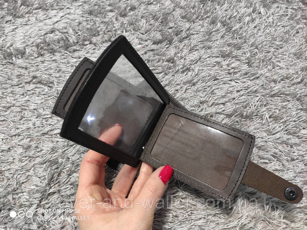 Шкіряна обкладинка для авто документів на кнопці (коричнева) Київ - фото 3