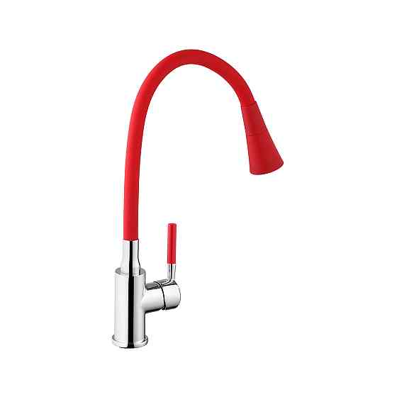 Смеситель для кухни с гибким изливом Kroner KRM Kuche - C132RED красный/хром Киев