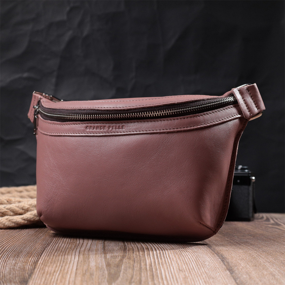 Интересная бананка для женщин из натуральной кожи GRANDE PELLE 22816 Бежевый Киев - изображение 9