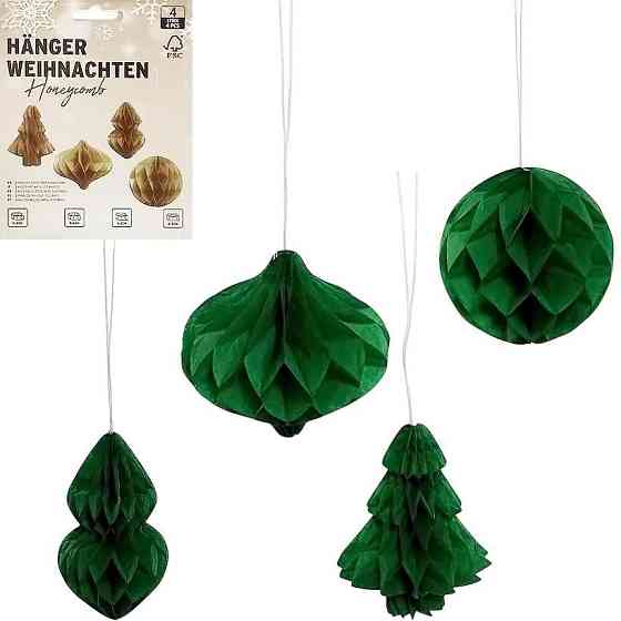 Набір підвісних паперових новорічних прикрас "Зелені фігури" CG-2, 4 шт Вінниця