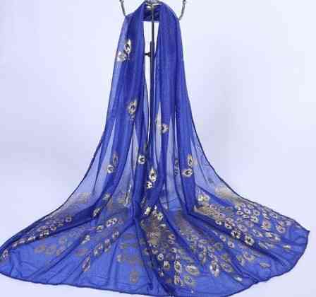 Женский шарф с Павлинами 170 на 40 см синий Киев