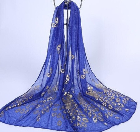 Женский шарф с Павлинами 170 на 40 см синий Киев - изображение 2