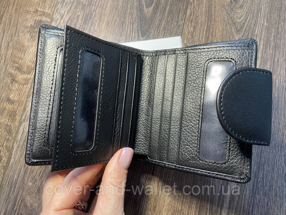 Компактный женский кожаный кошелек черного цвета на много карточек ST 415 Киев - изображение 4