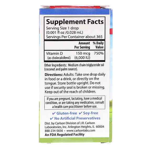 Витамин D3 масляный Carlson Vitamin D3 6,000 МЕ 10.3 мл Киев
