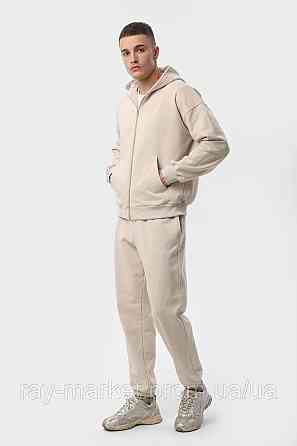 Костюм мужской худи на молнии и брюки бежевый RAY PREMIUM LOOSE U0809 (U0809M-Cream) Киев