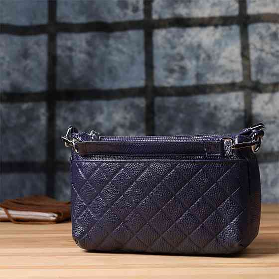 Сумка жіноча з натуральної шкіри з двома ремінцями Vintage 22928 Синій Київ