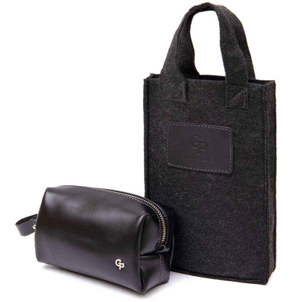 Шкіряна глянсова чоловіча косметичка GRANDE PELLE 11413 Чорний Київ - фото 7