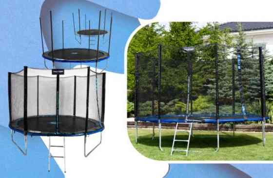 Батут THUNDER OUTSIDE PRO з зовнішньою сіткою 10 футів 305 см чорно-блакитний Київ