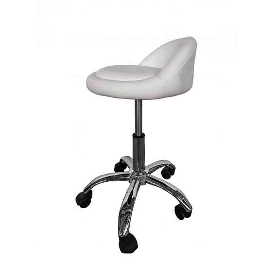 Кресло табурет на колесах со спинкой Bonro B-498 экокожа Белый Киев