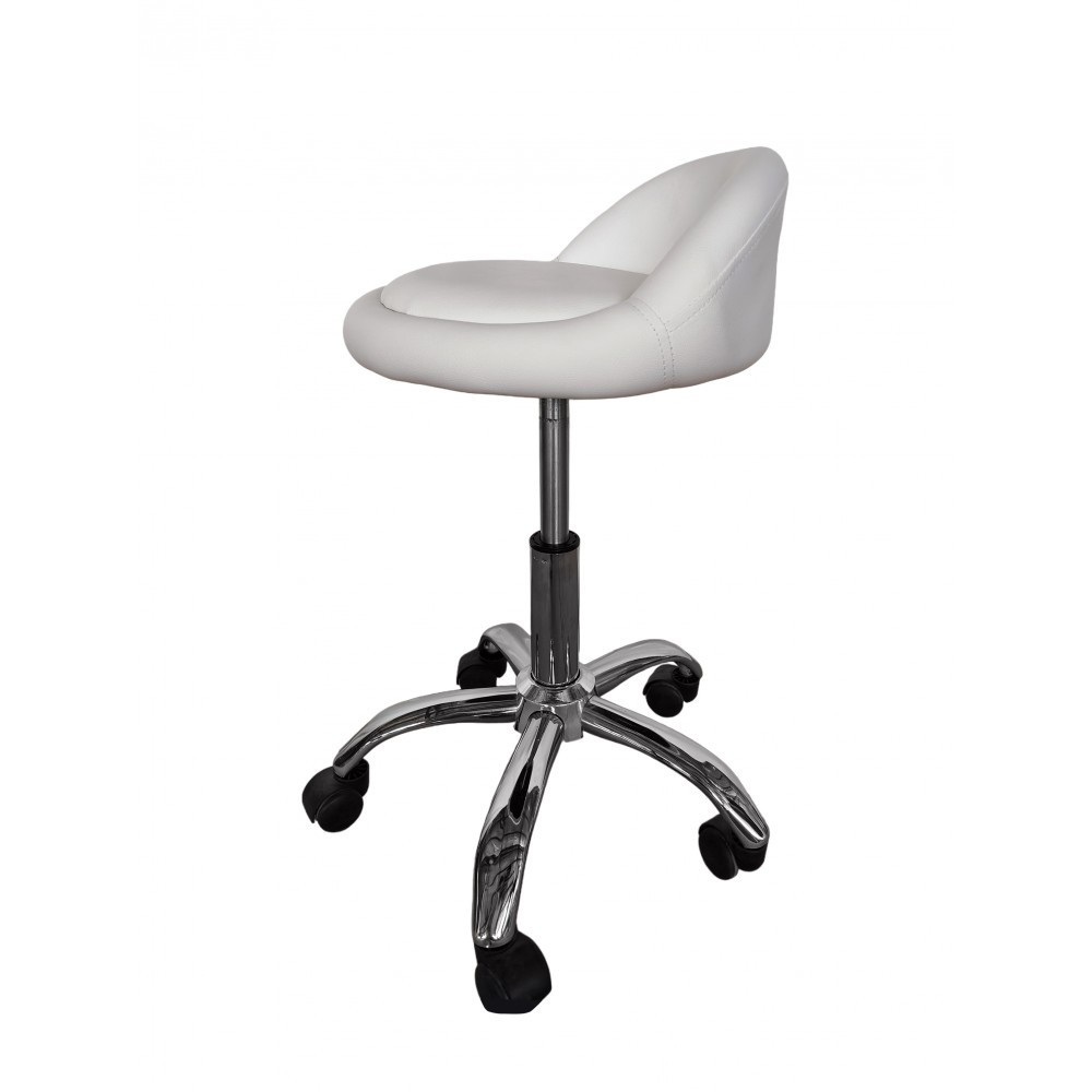 Кресло табурет на колесах со спинкой Bonro B-498 экокожа Белый Киев - изображение 4