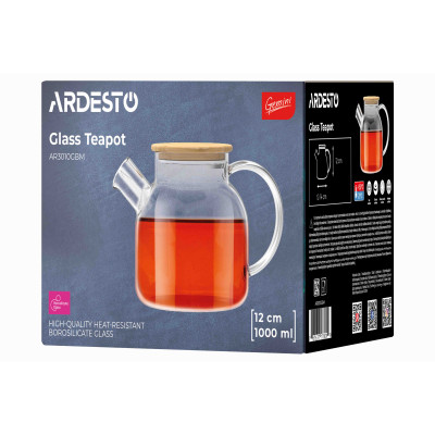 Заварник Ardesto Gemini боросилікатне скло бамбук прозорий 1000мл (AR3010GBM) Вінниця - фото 9