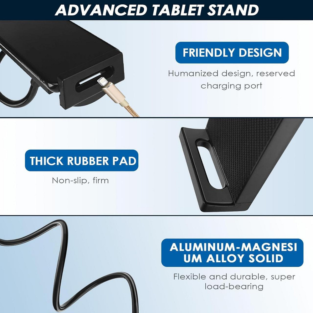 Универсальный гибкий держатель для планшета и телефона 4–10.6 дюймов 360° с зажимом 80 см черный Киев - изображение 4