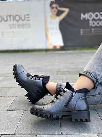 Черевики жіночі Odzi антрацит натуральна шкіра зима висота 10,5см підошва 2/4см (2361) Коломыя