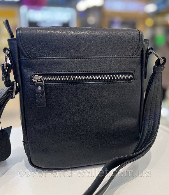 Оригинальная мужская сумка на плечо из натуральной черной кожи с навесным клапаном ST 7008 Киев - изображение 7