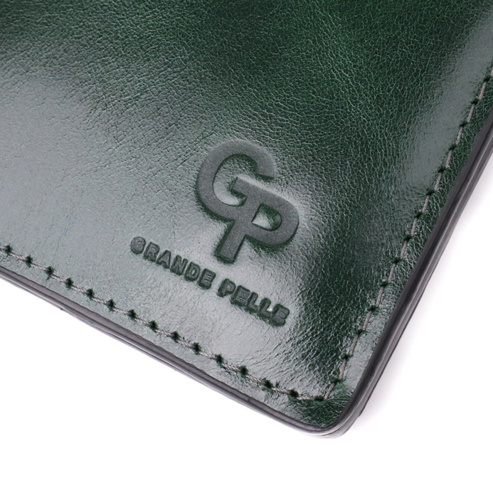 Компактный кошелек в два сложения из натуральной гладкой кожи GRANDE PELLE 22946 Зеленый Киев - изображение 7