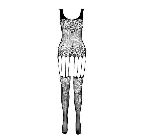 Бодистокинг Passion ECO BS001 One Size black, с доступом, имитация подвязок, флористический декор Sex Aura Киев