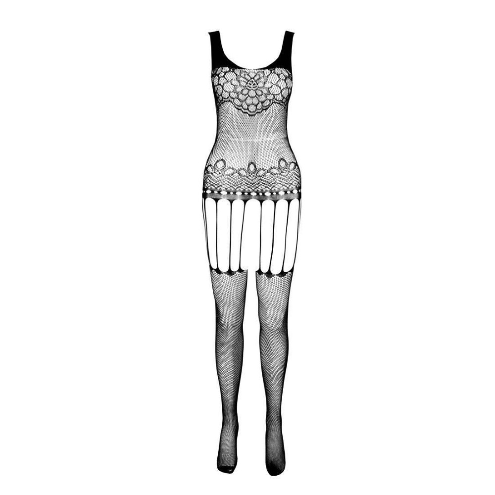 Бодистокинг Passion ECO BS001 One Size black, с доступом, имитация подвязок, флористический декор Sex Aura Киев - изображение 3