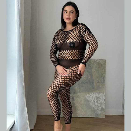 Еротичний Бодістокінг у велику Сітку PLUS SIZE сексуальний комбінезон для повних жінок Одеса