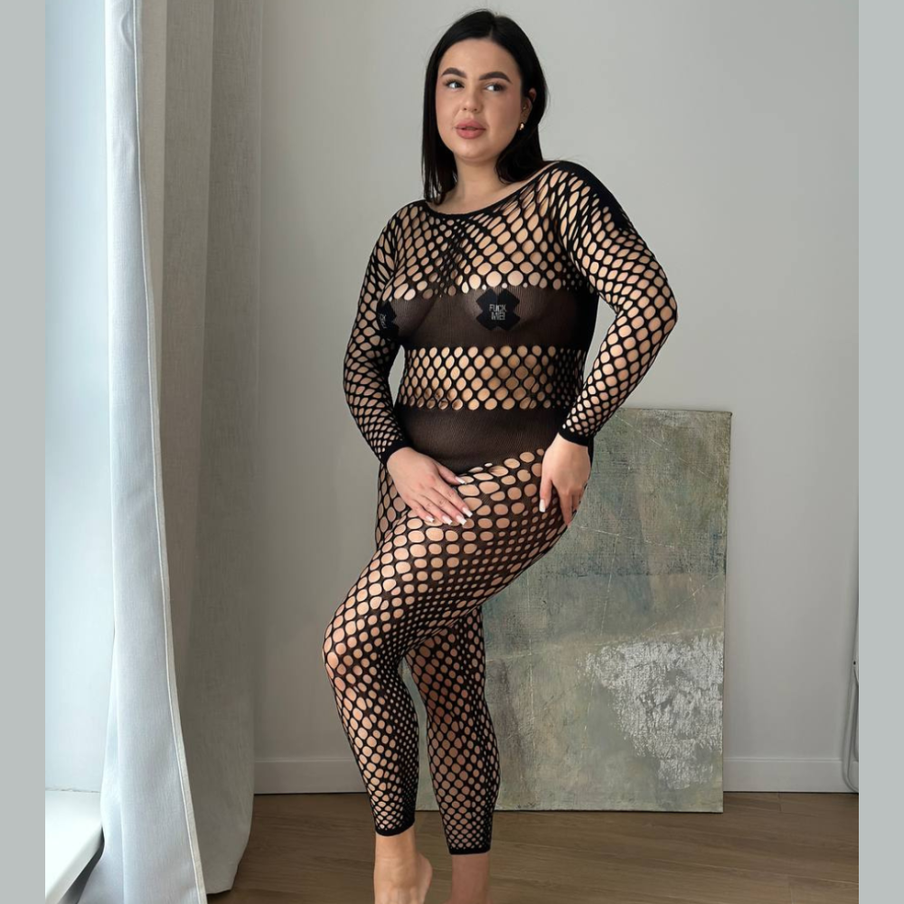 Еротичний Бодістокінг у велику Сітку PLUS SIZE сексуальний комбінезон для повних жінок Одеса - фото 1