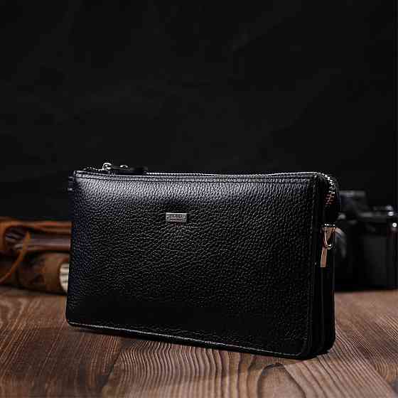 Цікавий клатч на два відділення з натуральної шкіри флотар Чорний (BOND) Київ