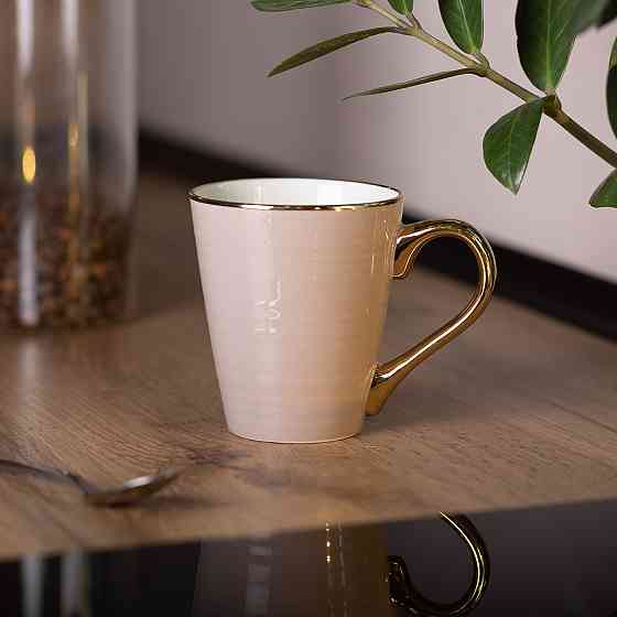 Чашка порцелянова із золотим обідком та позолоченою ручкою 320 (мл) Кремова RX-N240624CR Коломия