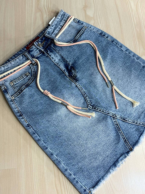 Спідниця жіноча джинсова Vanver 2037 коротка пряма з поясом стрейчева блакитна, блакитний, 28, 31, 72 см, 95 см Київ - фото 7