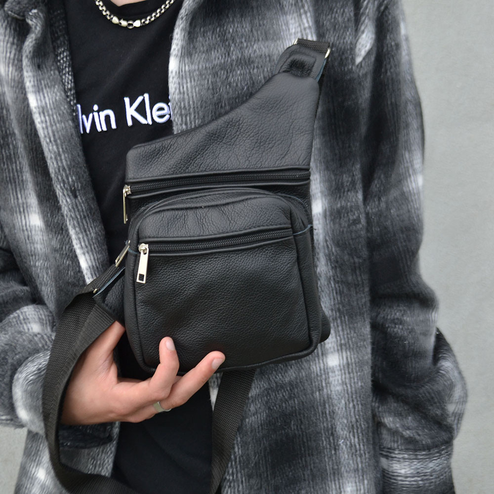 Сумка мешок через плечо мужская, Кожаная сумка кросс-боди кобура наплечная SQ-11 Львов - изображение 18