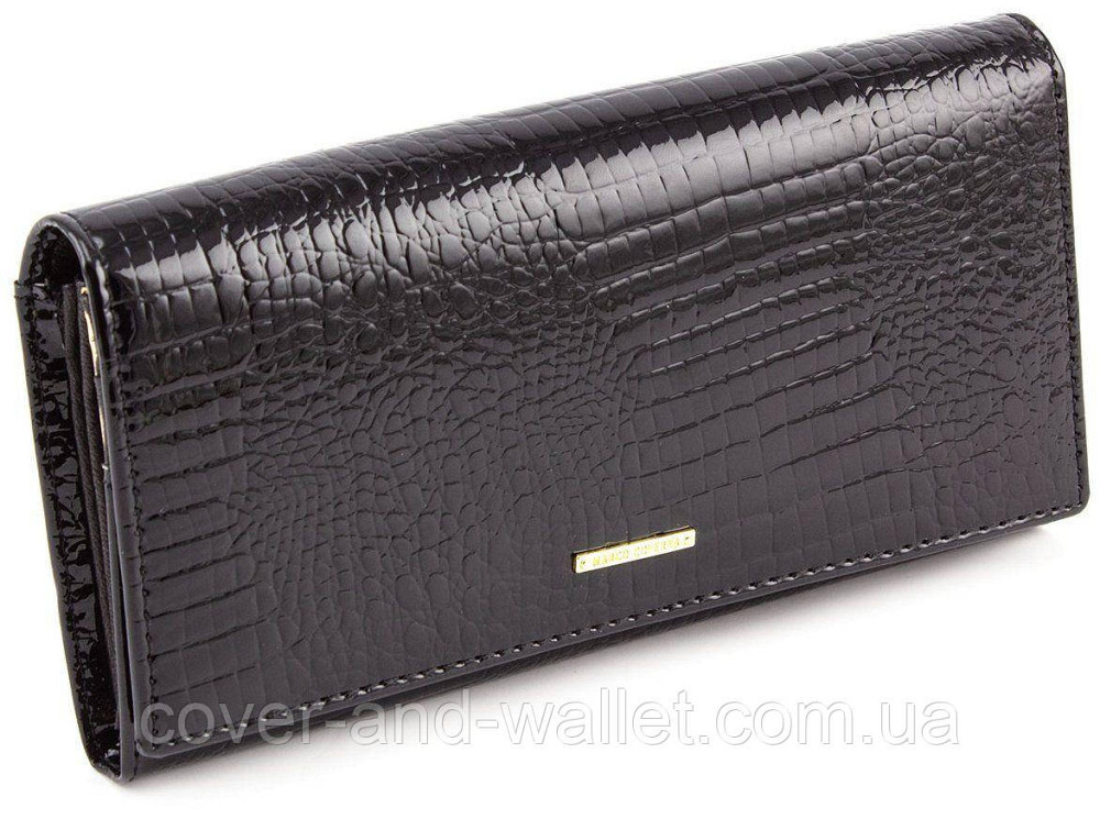 Чорний шкіряний лаковий гаманець з великою монетницьою Marco Coverna MC-403-1010-1 Київ - фото 1