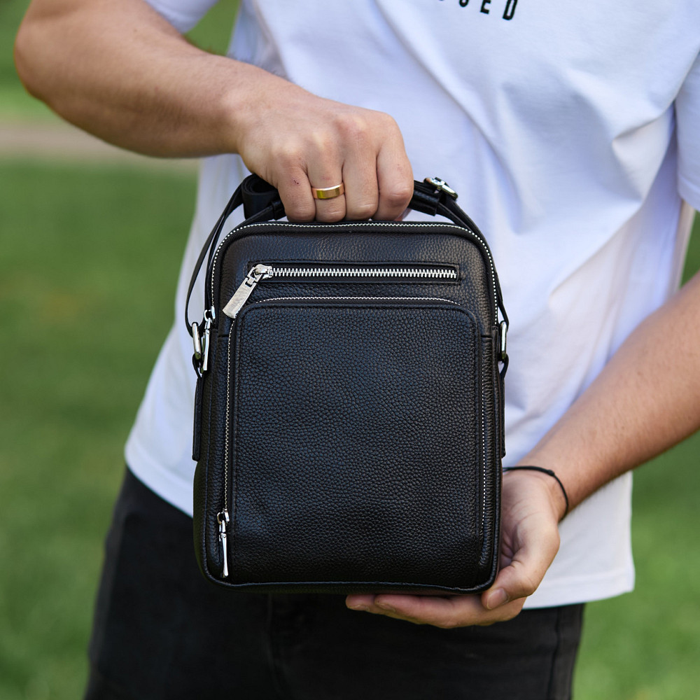 Чоловіча шкіряна сумка через плече Tiding Bag чорна Київ - фото 10