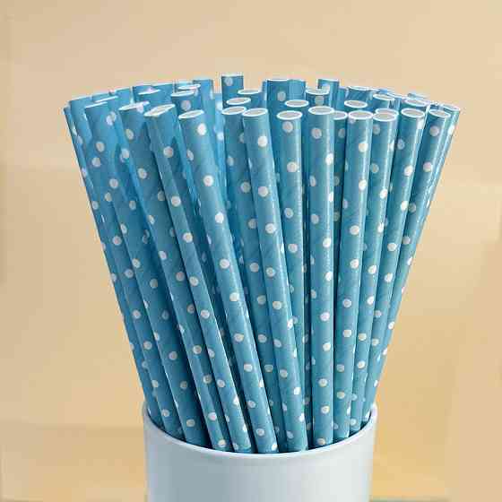 Коктейльні трубочки у горошок 25 штук 20 см блакитно-білий Київ
