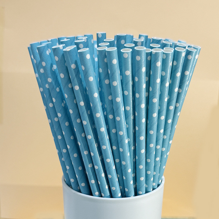 Коктейльні трубочки у горошок 25 штук 20 см блакитно-білий Київ - фото 1