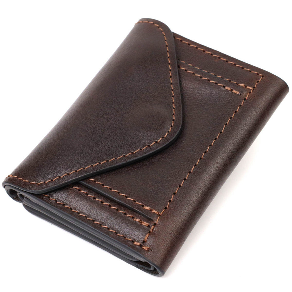 Удобный мужской кошелек в три сложения GRANDE PELLE 16787 Темно-коричневый Киев - изображение 9