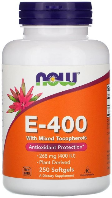 Вітамін Е з токоферолами Now Foods E-400 250 гелевих капсул Київ - фото 1
