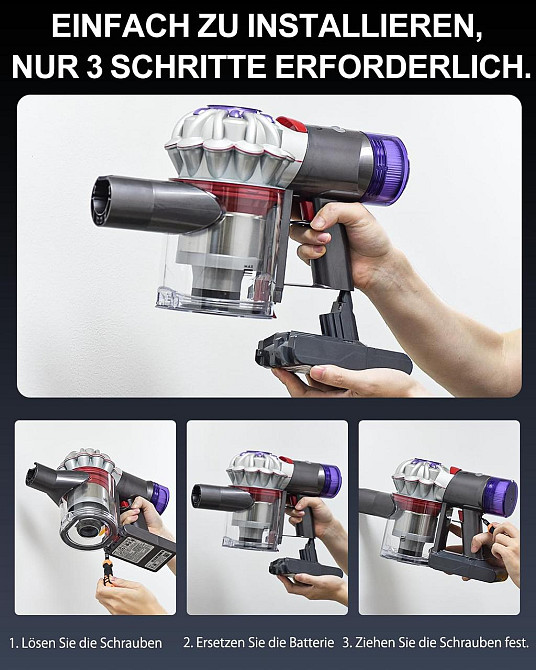 Акумулятор для пилососу Dyson V8 SV10 4000 mAh з фільтром для Absolute, Animal, Fluffy, Motorhead, змінна батарея захист перегріву Київ - фото 3