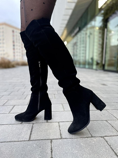 Nivelle Ботфорти зимові жіночі натуральна замша чорні на підборах, наповнювач євро-вовна 5379/8 Коломыя - изображение 7