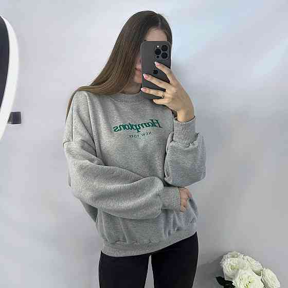 Женский теплый базовый оверсайз свитшот трехнитка на флисе + рибана Одесса