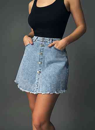 Шорти-спідниця жіночі Vanver 227 джинсові на гудзиках з бахромою блакитні, блакитний, З6, 36, 97 см, 125 см Київ