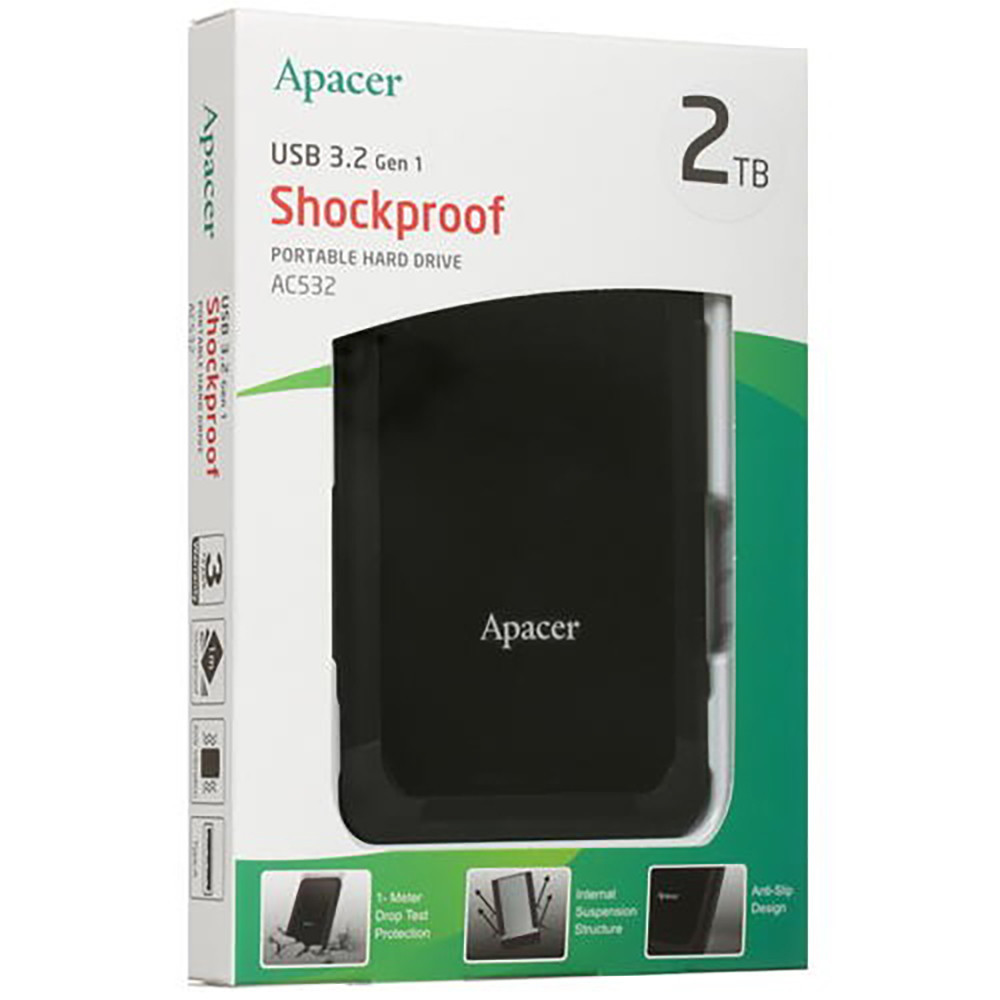 Портативний зовнішній жорсткий диск 2.5'' Apacer USB 3.1 AC532 2TB, колір чорний AP2TBAC532B-1 Одеса - фото 2