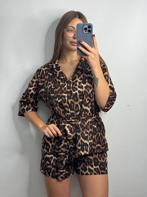 Жіночий літній костюм з штапель-шовку Коричневий M-L Харків - фото 1