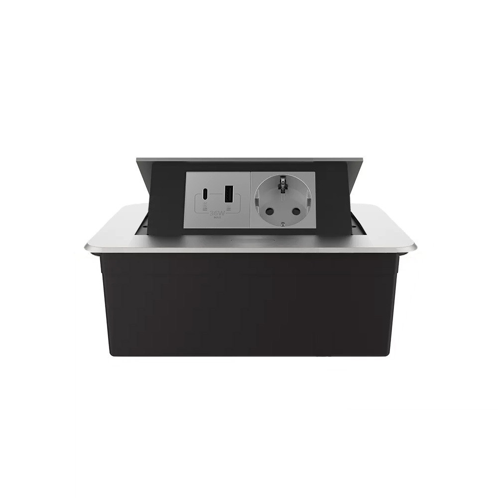 Меблева розетка LIVOLO срібна, вбудована у стільницю, з USB-A і USB Type-C 36 Вт, висувна, з заземленням, плавне відкриття, алюміній (VL-SHS012-TC-UA. Коломия - фото 8