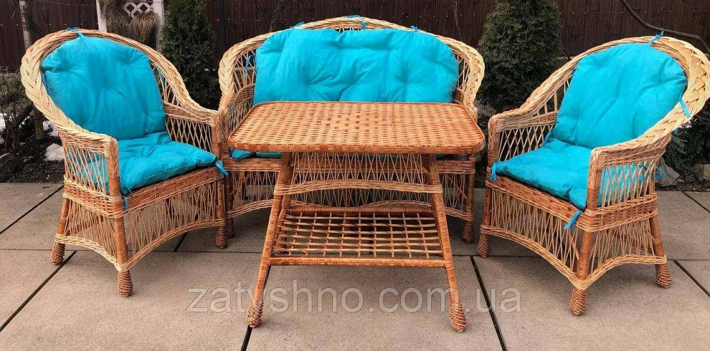 Зручні меблі з лози з блакитними подушками Київ - фото 4