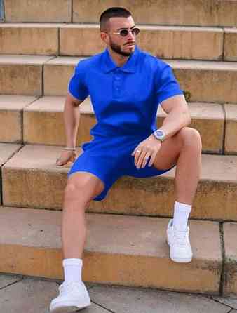 Чоловічий стильний повсякденний літній костюм трикотаж двонитка Електрик, 54/56 Одеса