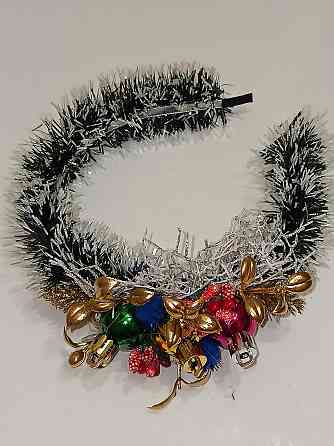 Обруч на голову с мишуры и новогодними игрушками one size разноцветный ручная работа Киев