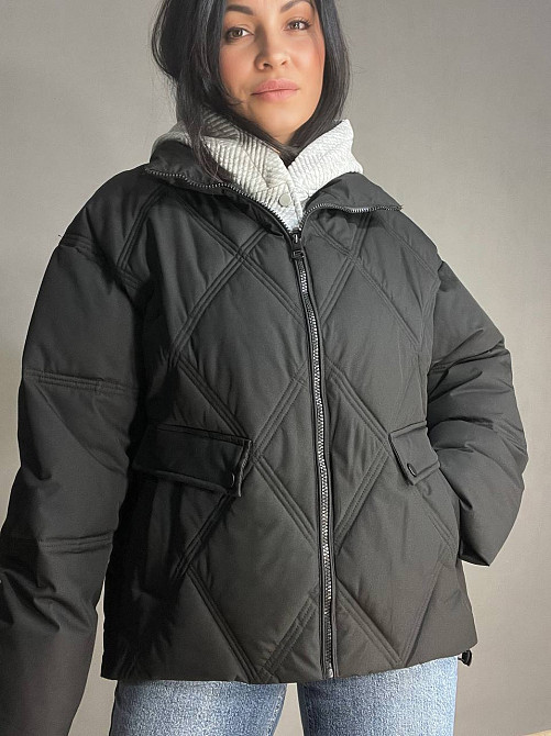 Куртка жіноча Joy one 552 демісезонна оверсайз трикотажна вставка з капюшоном подвійна застібка чорна, чорний, M Київ - фото 6