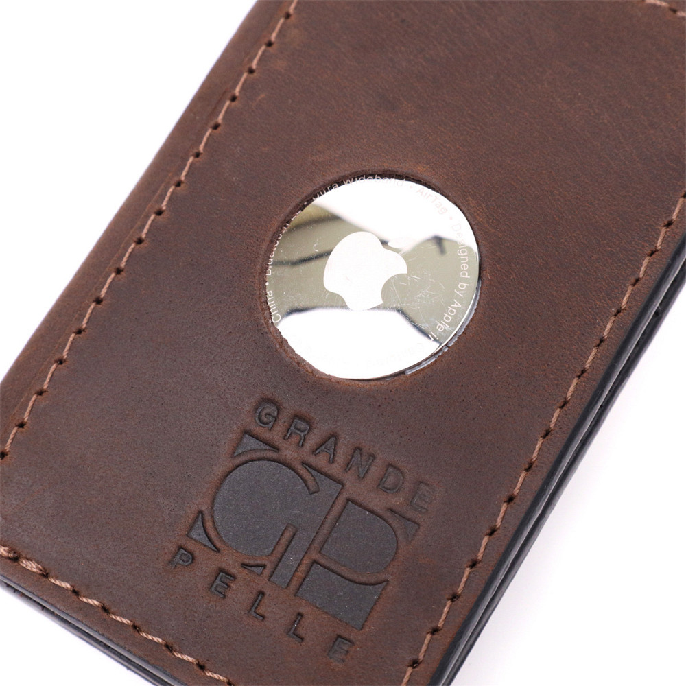 Практичний картхолдер з утримувачем для Apple AirTag з натуральної шкіри GRANDE PELLE 11606 Коричневий Київ - фото 6