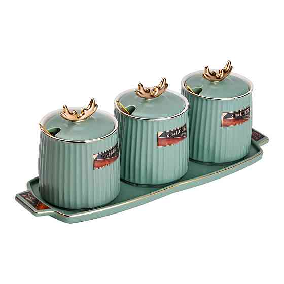 Yiwu Набір банок з підставкою для сипучих продуктів, 400 мл, зелені HP-15-31 Коломия