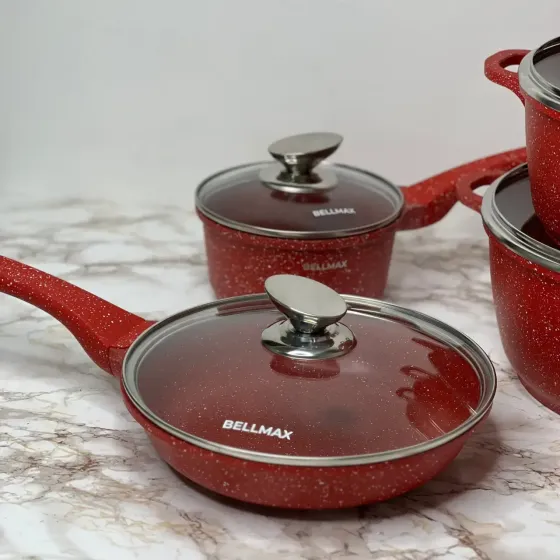Набор посуды с гранитным антипригарным покрытием BellMax BM-305 из 10 предметов красный Коломия